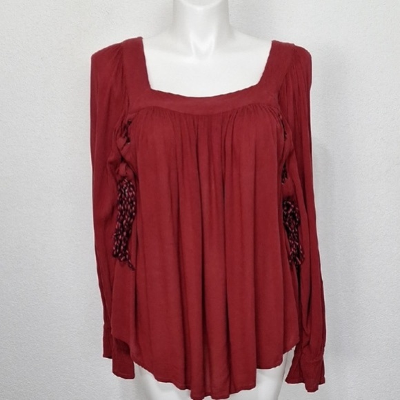 Jessica Simpson Rosewood Bailey Long Sleeve Boho Romantic Lace Up Blouse Size 1X - Picture 13 of 14